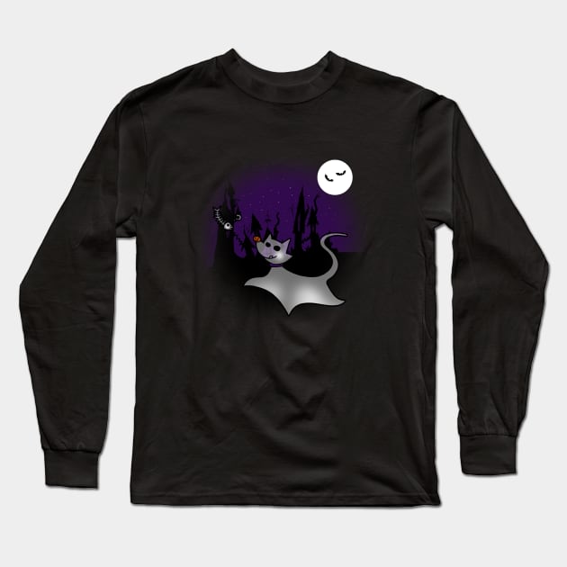 Cute Spooky Cat Ghost Halloween Night Long Sleeve T-Shirt by BoggsNicolas